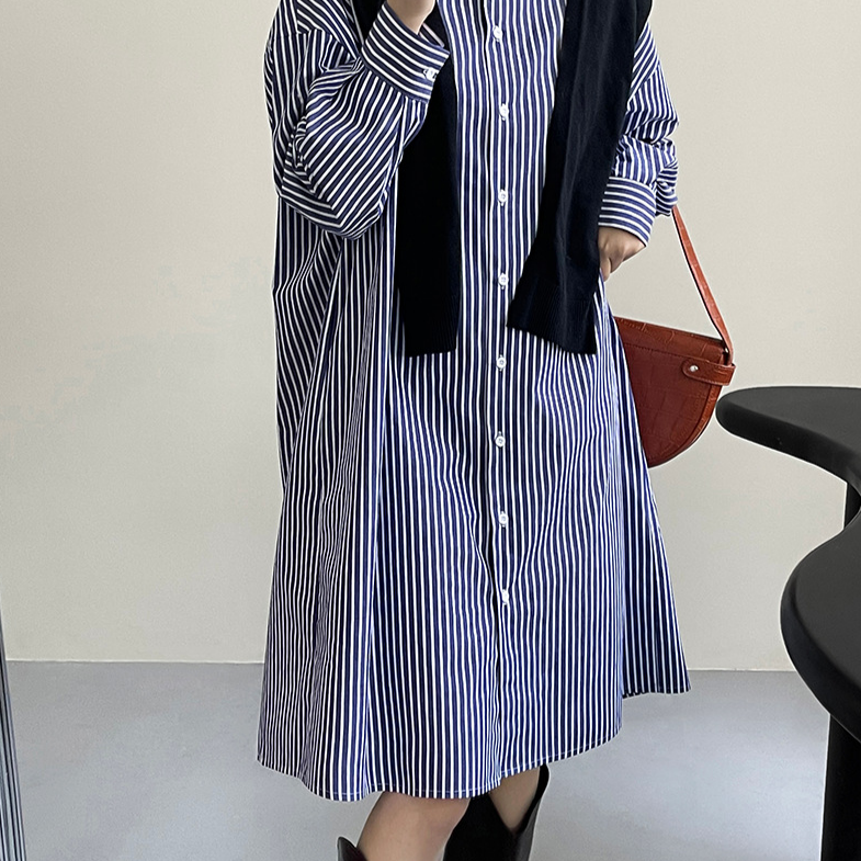 ストライプ ゆったり ロングシャツ【403】