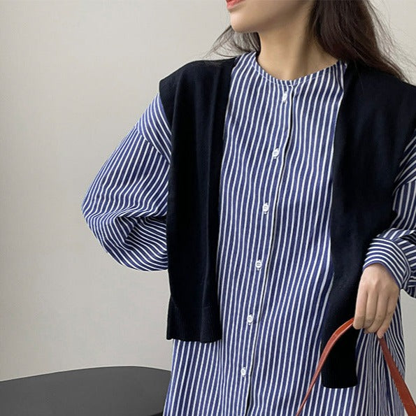 ストライプ ゆったり ロングシャツ【403】