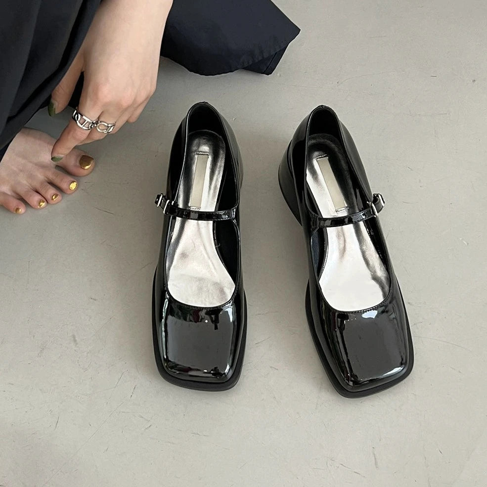 厚底 スクエア ストラップ パンプス【251】