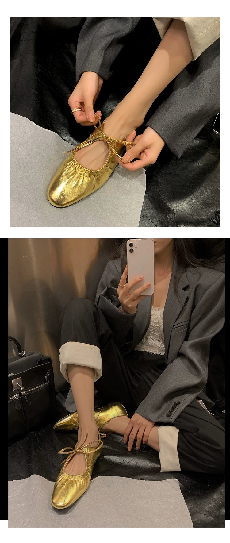 シルバー フラット シューズ【250】