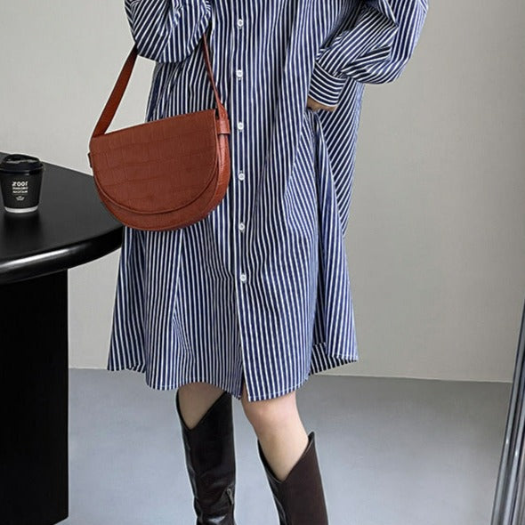 ストライプ ゆったり ロングシャツ【403】