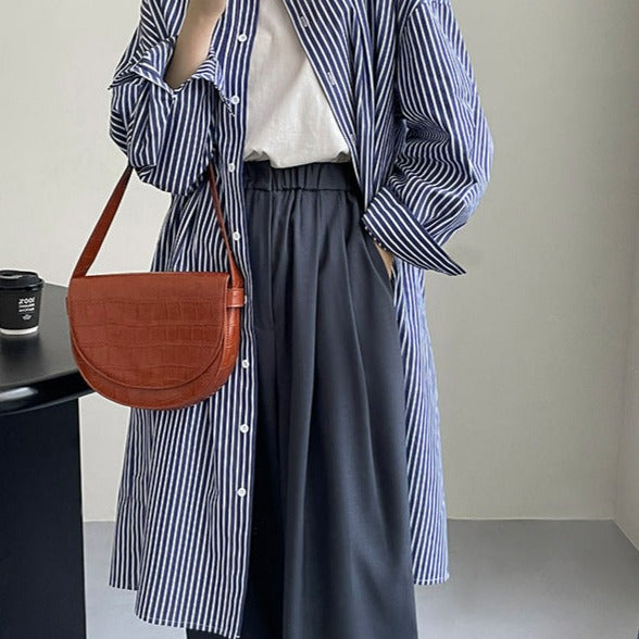 ストライプ ゆったり ロングシャツ【403】